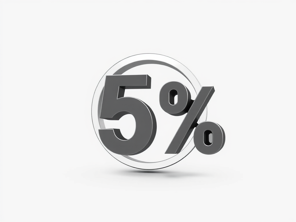 Graphic representation of the number '5%' in a three-dimensional style, set against a plain white background.